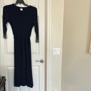 MSK Black Sheath Dress w/ Embellished Bishop Sleeves | Size M